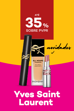 Novidade Máscara de pestanas, base All Hours e batom Yves Saint Laurent com 35% sobre Preço de Venda ao Público Recomendado.